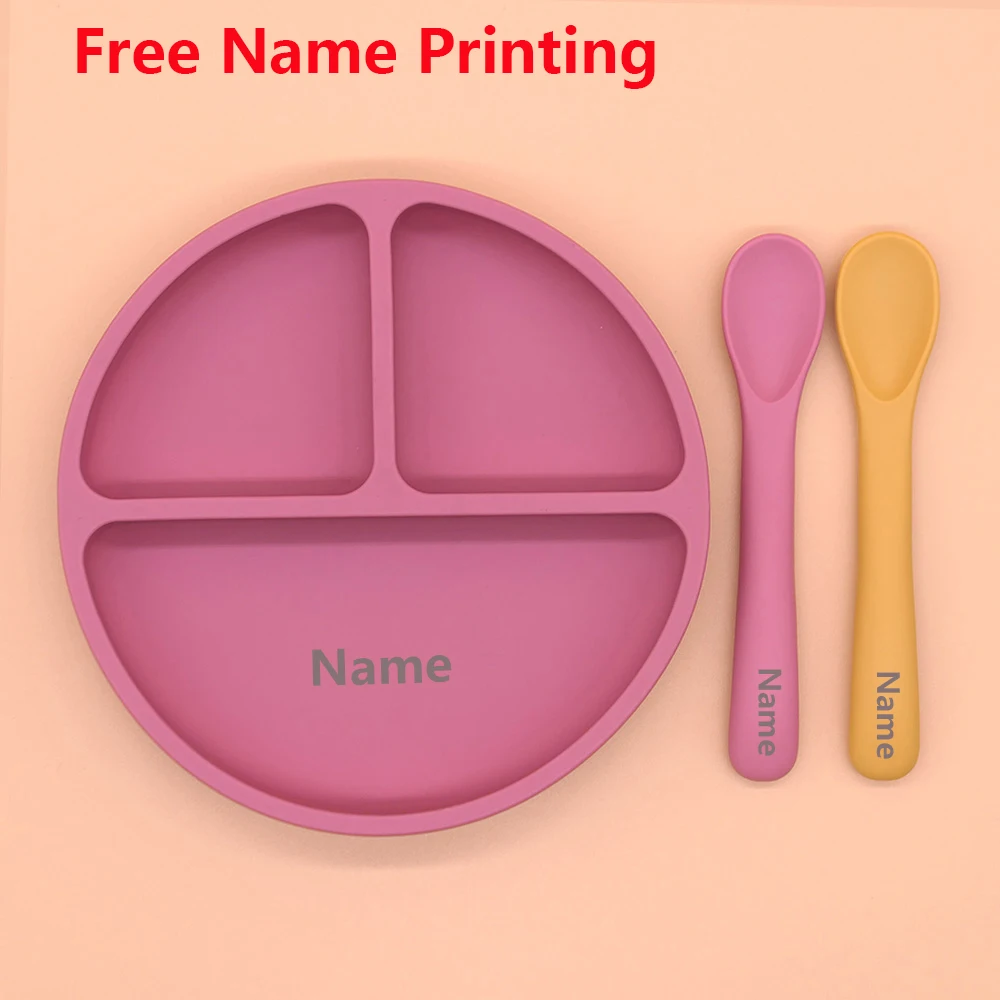 Free Name Printing Silicone Tableware Set with Personalized Name Printing for Boys and Girls - Holiday Gift