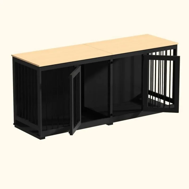 64.6 in. Large D-og Pens, Indoor Woo-d-en D-og Crate Kennel with 2-Drawers and Divider for Medium or 2 Small Dogs