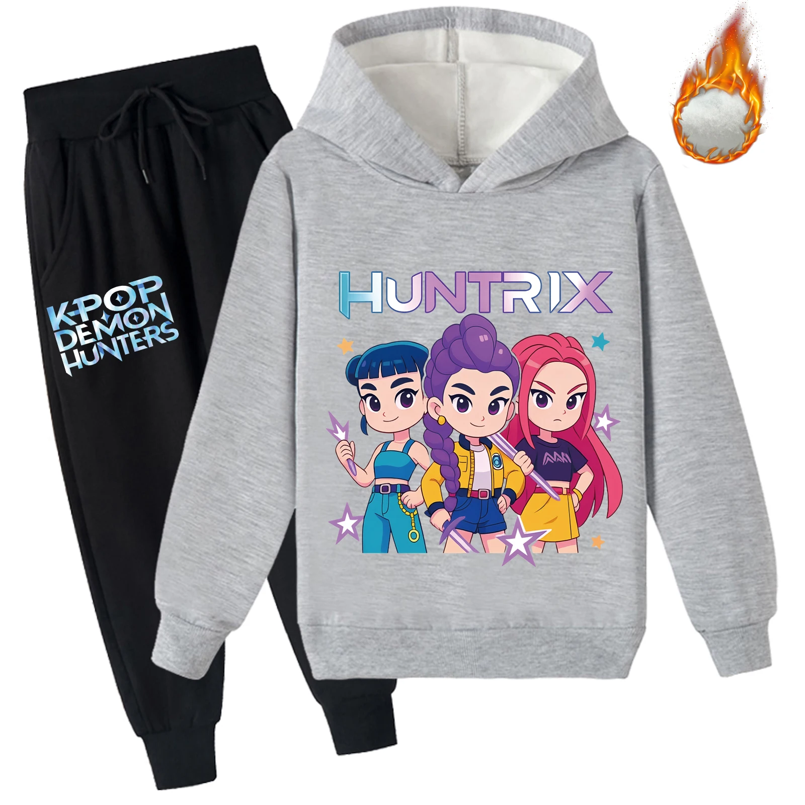 Ensemble sweat-shirt doublé polaire et pantalon Long pour enfants de 2 à 14 ans, tenue épaisse de chasseurs de démons Kpop, nouvelle collection hiver 2025