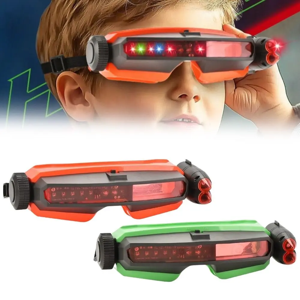 2 pezzi semplici occhiali da tiro laser regolabili giocattolo raggi luminosi a LED gioco di ruolo gioco laser fino a 10 m occhiali freddi in ABS per bambini