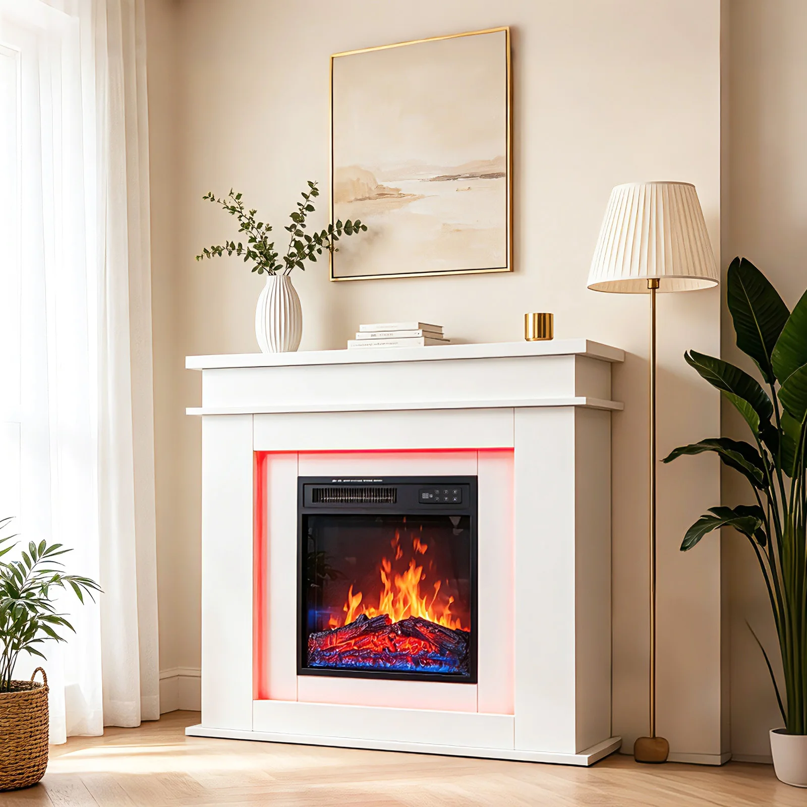 HOMAVO 18-Zoll Elektrischer Kamin mit Ambiente-Feuer – 900/1800 W Heizfunktion – Timer-Funktion – Überhitzungsschutz