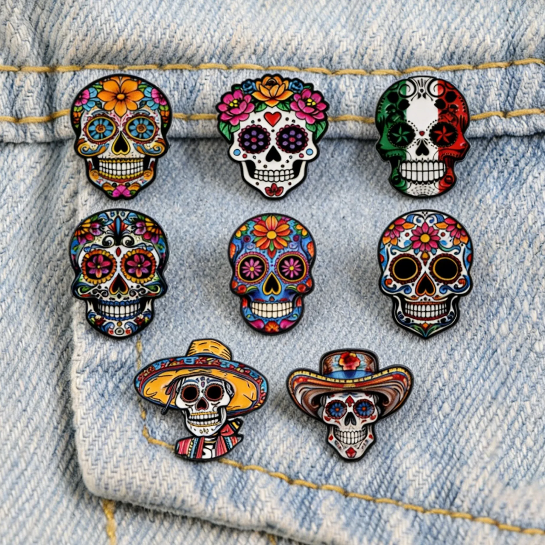 Broches en émail Sugar Skull, badges de revers punk pour vêtements, sacs à dos, chapeaux, bijoux décoratifs, cadeau pour les amateurs de la culture mexicaine