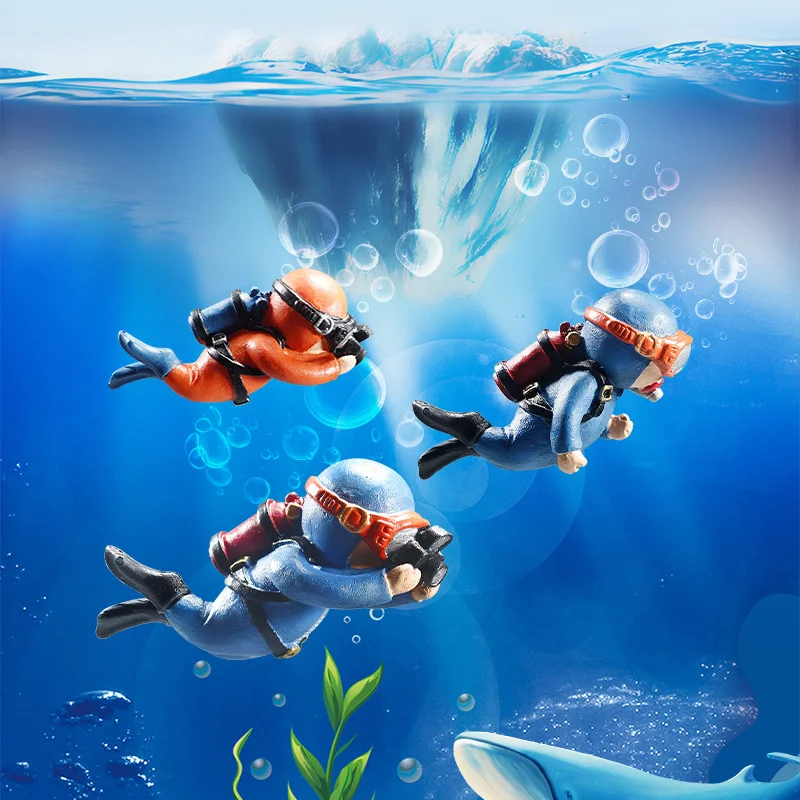 Luminous Green Mini Diver Simulated Floating Frogman Miniature Figures Aquarium Fish Tank Decoration