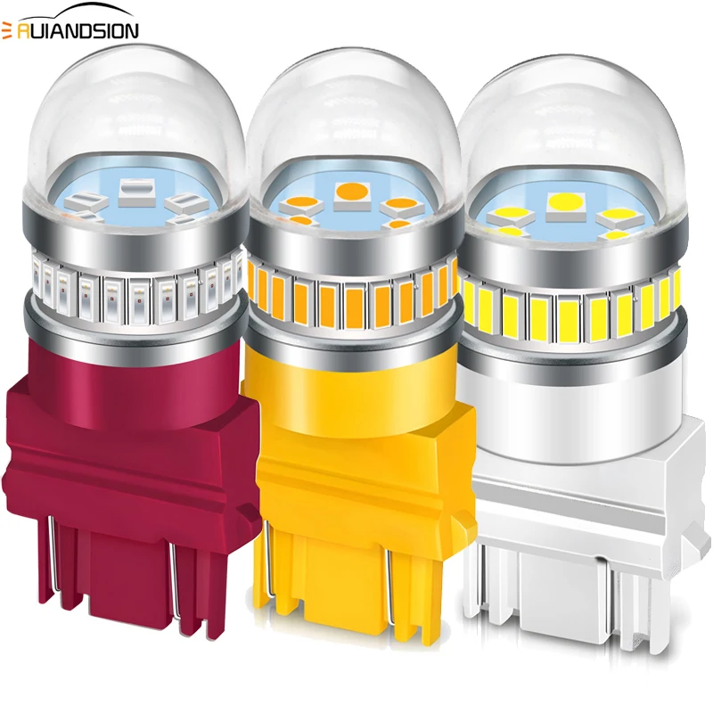 2 قطعة عالية ضوء LED سيارة بدوره أضواء 3157 لمبة أحمر أبيض أضواء الفرامل DRL الذيل عكس أضواء Canbus لا خطأ T25 5 واط 2000 التجويف #1