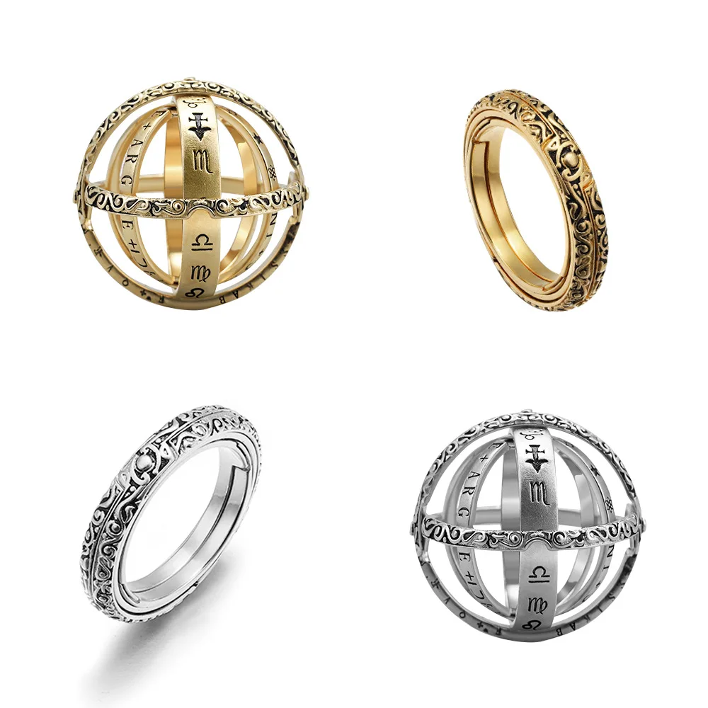 2 Colors Astronomical Sphere Ring Unique Brass Eye-catching Jewelry Ring Innovative Complex Rotating Ring for Party