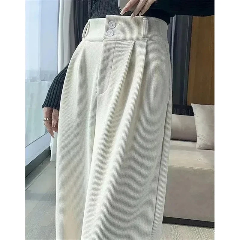 MEXZT Corduroy Wide Leg Pants Women Vintage Black Fleece Baggy Pants Winter Streetwear Korean High Waist Straight Trousers New