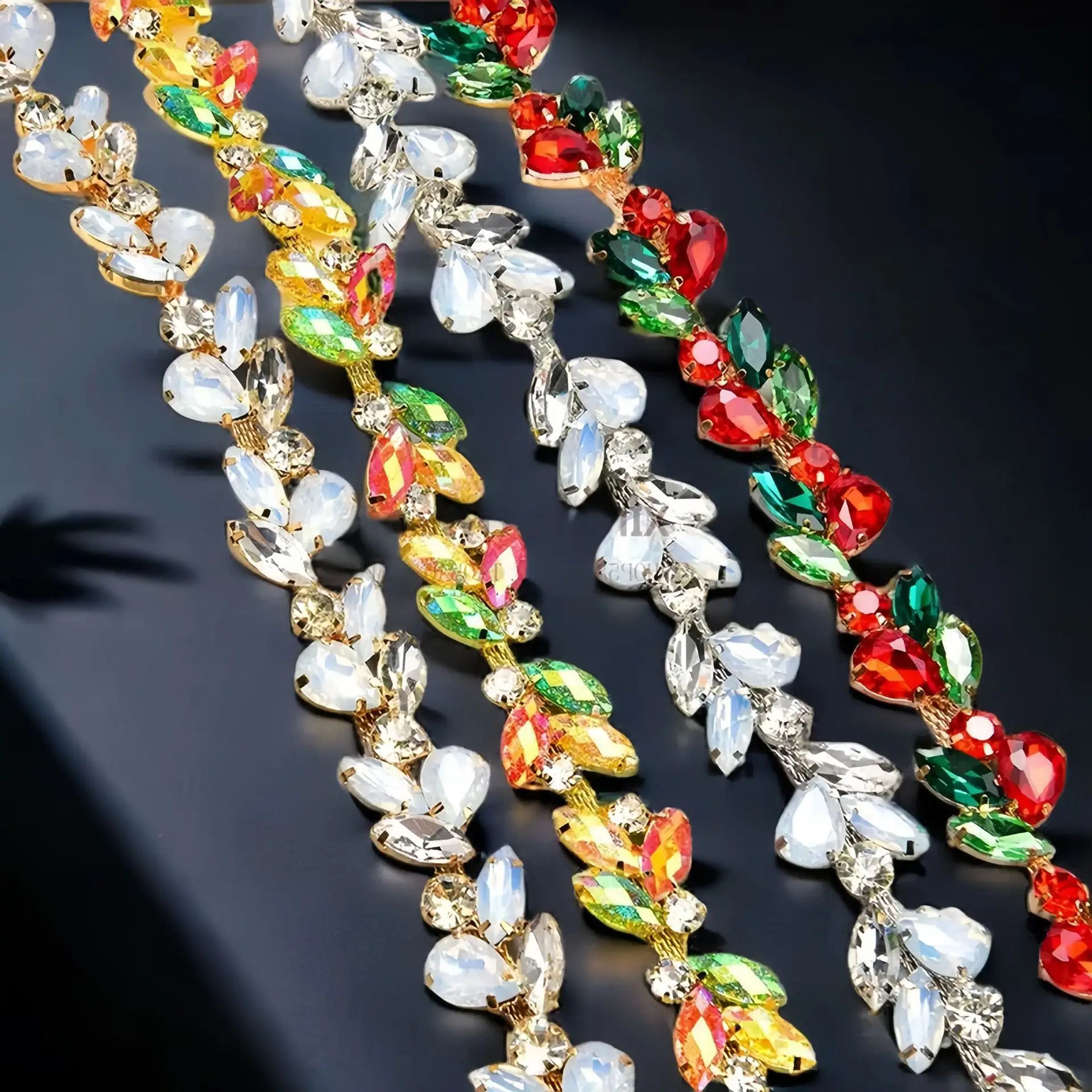 Multi-color Marquise Rhinestone Claw Chain for DIY Apparel Jewelry Trimming Decor Accessories