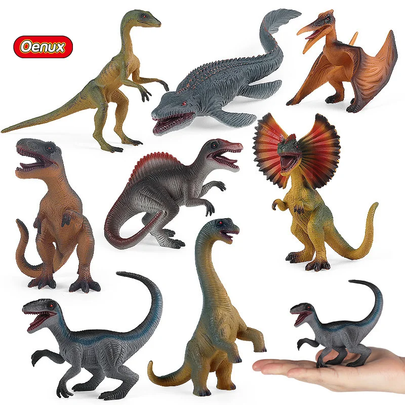 Oenux Jurassic Carnivorous Dilophosauridae Mosasaurus Velociraptor T-Rex PVC Dinosaur World Animasl Model Action Figures Kid Toy