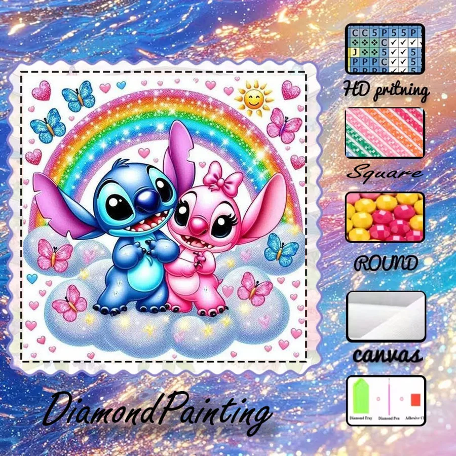 1 Stück - 5D-DIY - Beflockter Stoff - Spezialbohrer - Diamantmalerei-Set - Regenbogen, Charakter - Mosaik - Diamantkunst