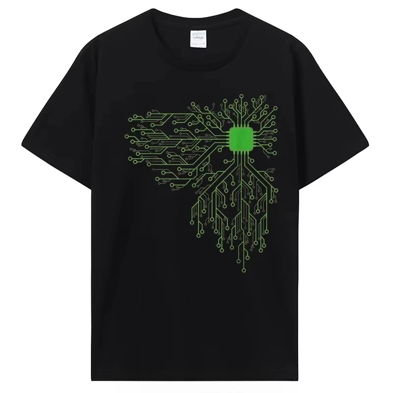 Geek T-Shirt Electrical Retro Y2k Asual Loose Streetwear Anatomical Heart CPU Processor Computer Programmer PCB Board Unisex