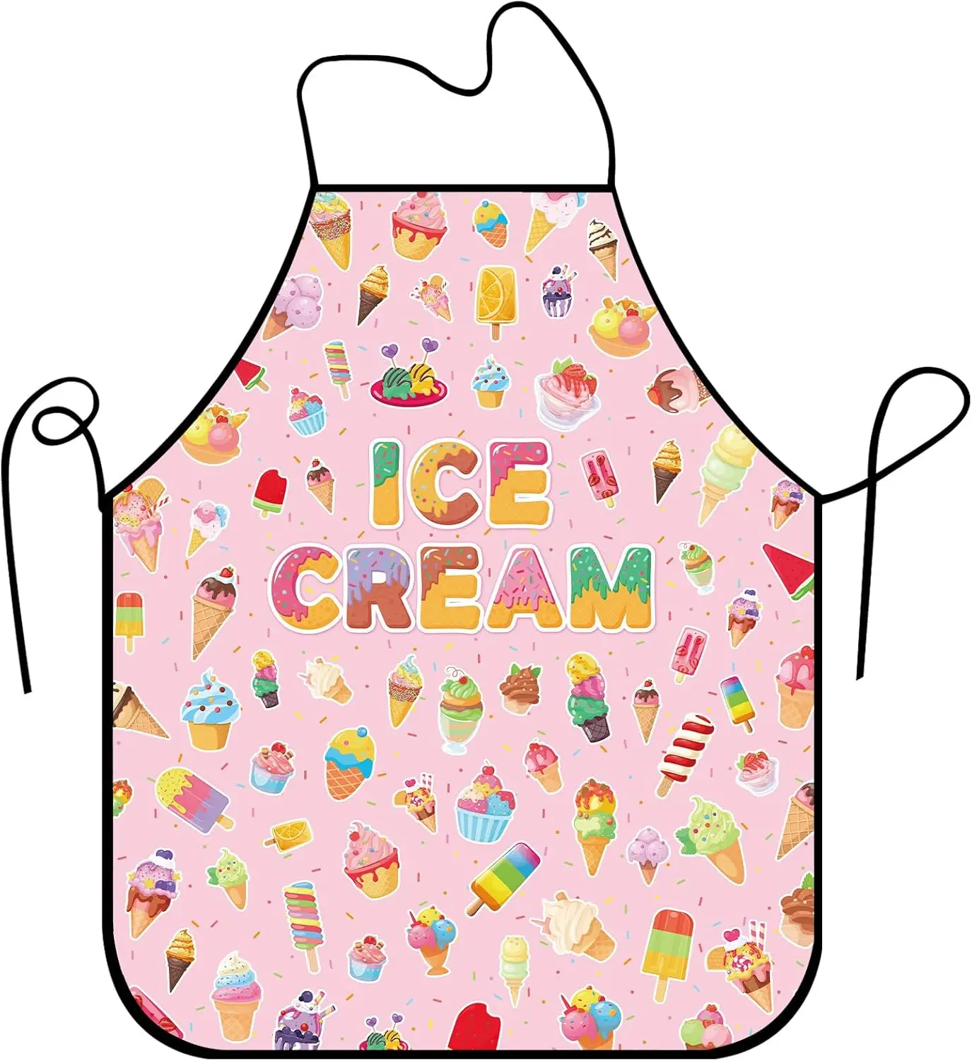 Cute Sprinkles Ice Cream All Over Print Waterproof Apron Oil Resistant Fixed Neck Belt Kitchen BBQ Cooking Apron For Men Women