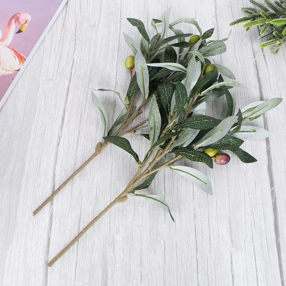 3 Piezas de Ramas de Olivo Artificiales Decorativas, Tallos de Olivo Falsos, Planta Artificial de Plástico para el Hogar, Oficina, Tienda, Banquete, Fiesta, Inspiradas en la Naturaleza
