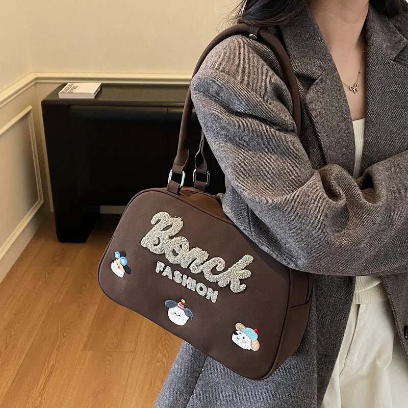 

Большая большая сумка в винтажном стиле, женский покупатель 2025, мультяшный принт, кошелек с вышивкой под мышками, просторный и стильный