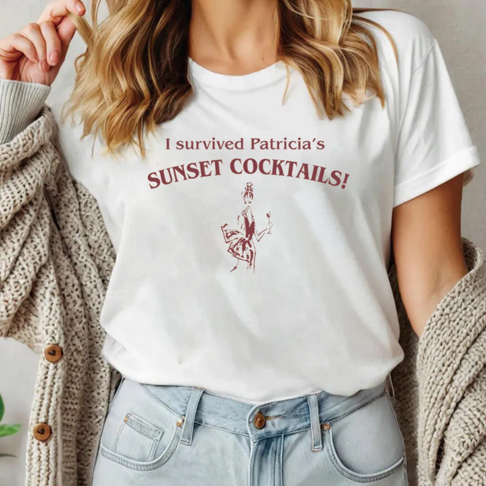 Widow's Bay T-Shirt I Survived Patricia's Sunset Cocktails Shirt Funny Sarcastic Shirt Retro Graphic Tee Unisex Casual Tops