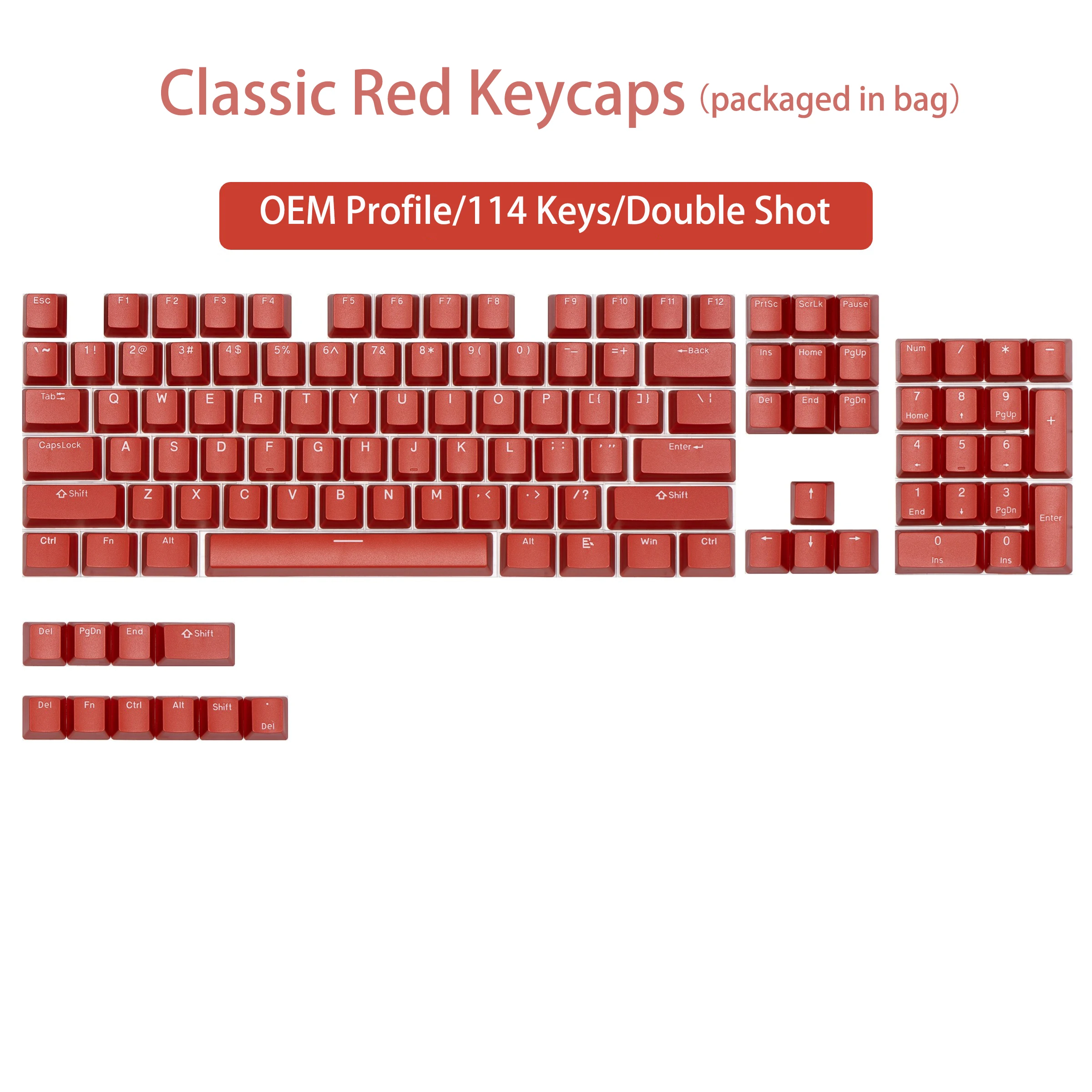 114 Keys Classic Red Keycaps Double Shot PBT Keycaps OEM Profile for Cherry Gateron MX Switches Mechanical Gamer Keyboard