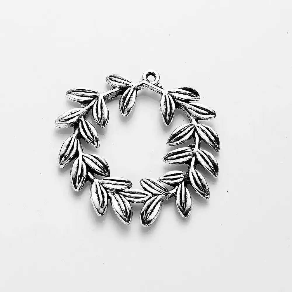 100 Pcs/lot Round Leaf Wreath Pendant Vintage Metal Leaf Charms Alloy Olive Branch Frame Connector DIY Jewelry Making Supplies