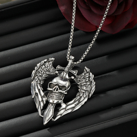 Punk Style Retro Skull Health Wing Pendant Necklace Stainless Steel Chain Alloy Pendant Necklace