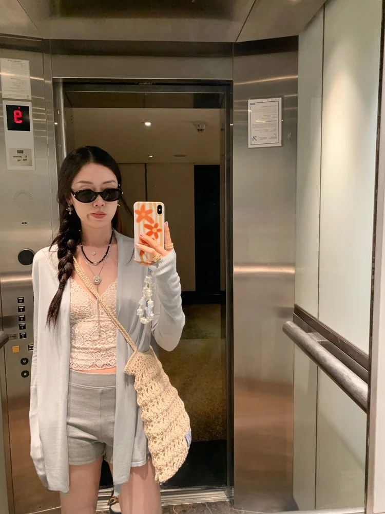 

Женский летний свободный повседневный кардиган Stberry Jump Thin Lenzing Knitted с длинными рукавами в корейском стиле