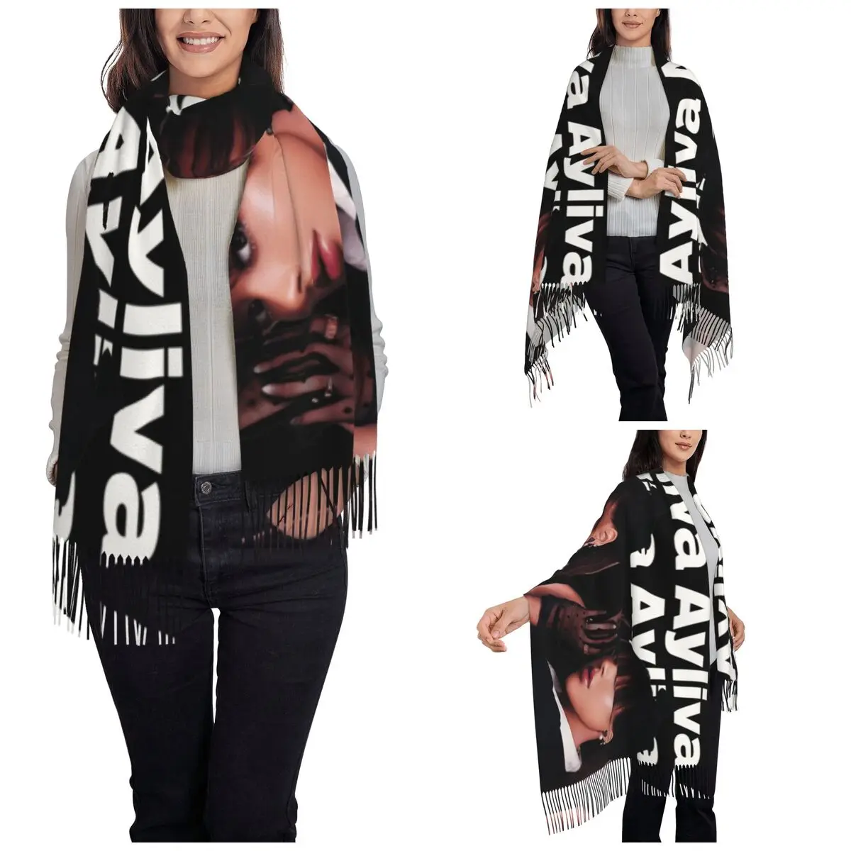 Womens Scarf with Tassel Ayliva Cool Singer Tour 2024 Large Winter Fall Shawl and Wrap Hip Hop   Daily Wear Cashmere Scarf