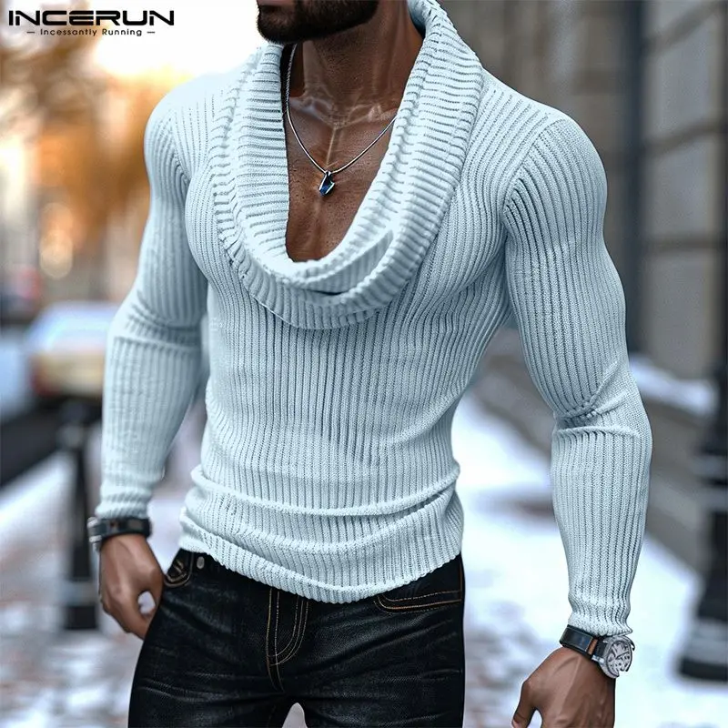 

INCERUN Men Pullovers Solid Color V Neck Long Sleeve Streetwear Men Clothing Knitted Autumn 2024 Fitness Fashion Casual Sweaters