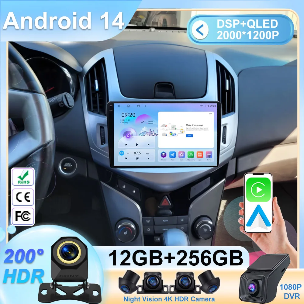 

Android 14 Radio Stereo For Chevrolet Cruze J300 J308 2012 - 2015 Car Auto Multimidia Player Touch Screen NO 2din DVD Carplay BT
