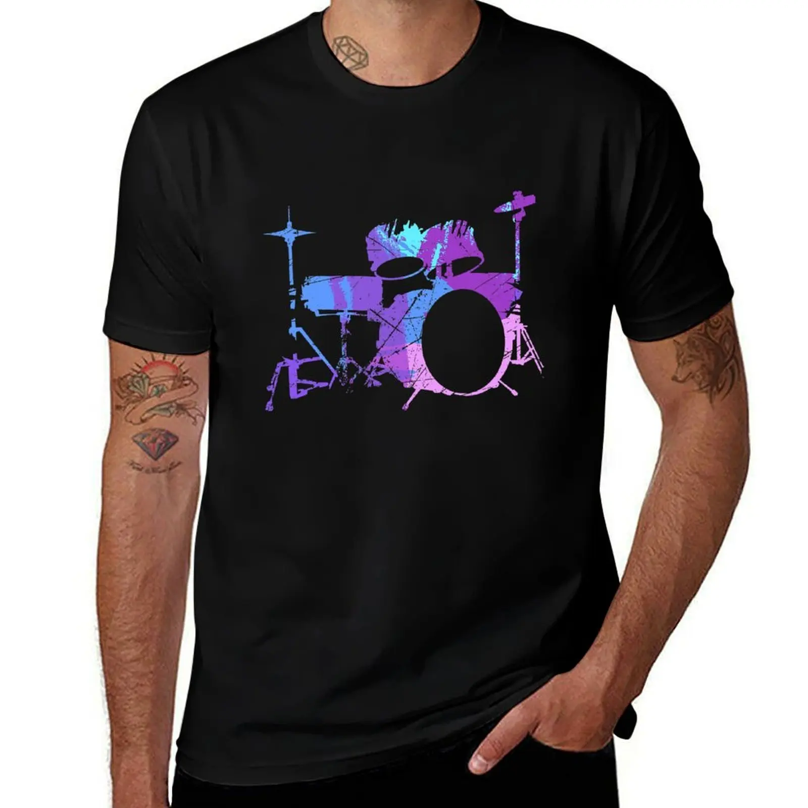 Cool Drum Kit Percussion Vintage Retro Drummer Costume T-Shirt Casual Simple Design Short Sleeve Shirt T-Shirt