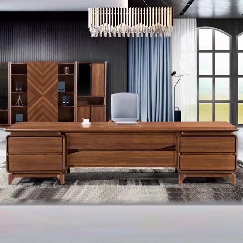 Walnut solid wood desk office furniture, new Chinese office desk and chair combination