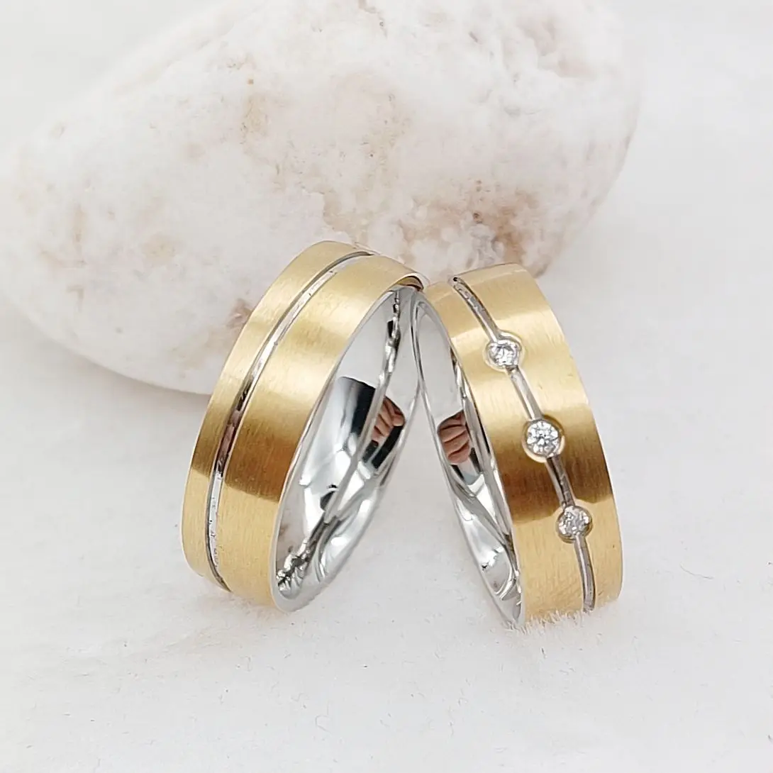 2023 Latest Wedding Rings Sets for Couples Western Bicolor 14k Gold Plated Titanium Jewelry Statement Marriage Lover\'s Ring