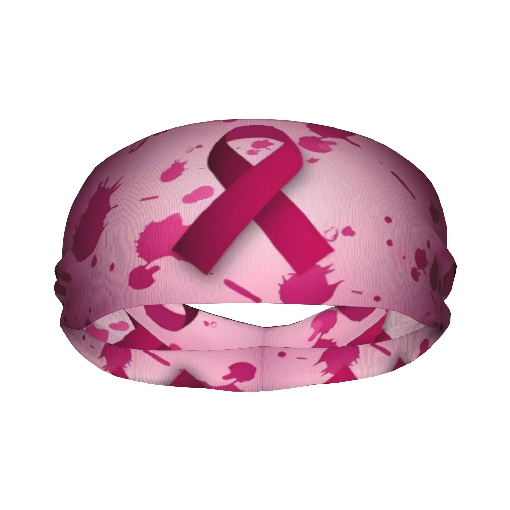 2D Print Design Pink Water Color Splash Paint with The Cancer Ribbon Symbol Pattern Print Headband Outdoor Activities