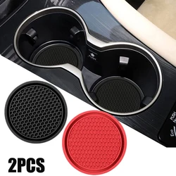 2Pcs Car Cup Holder Mats For Water Bottles PVC Soft Rubber Anti Slip Pads For Car Interior Decoration Accessories Red Black