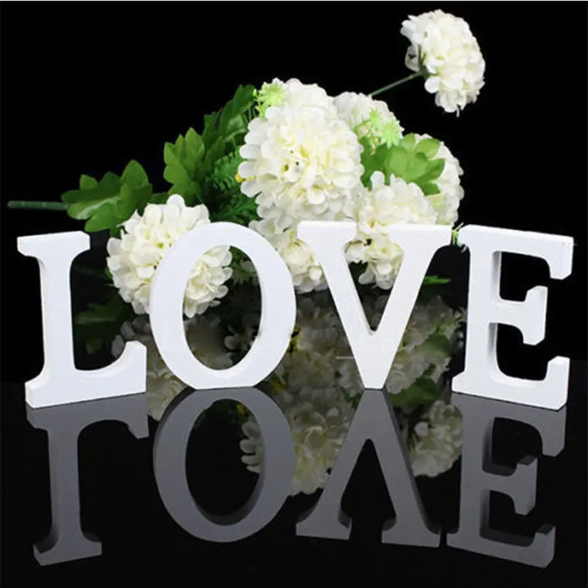 الأبيض خشبية رسالة الإنجليزية الأبجدية DIY اسم تصميم الدائمة القلب DIY عيد ميلاد الزفاف غرفة نوم ديكور جدران المنزل 8/10/15 سنتيمتر #2