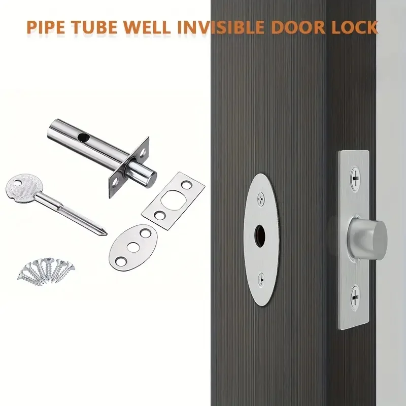 Invisible Mortise Door Lock with Key Fireproof Metal Pipe Well Lock Fire Door Escape Aisle Lock Furniture Hardware Accessories