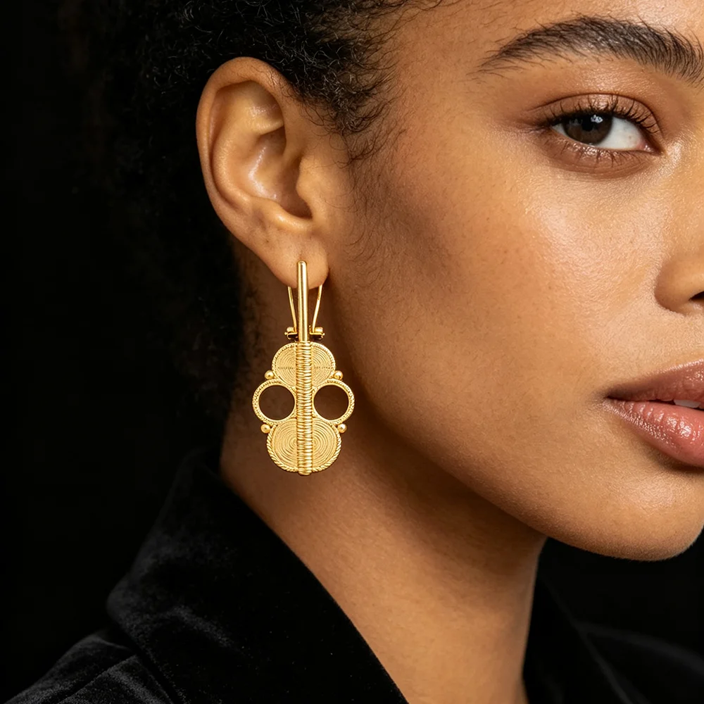 Damen-Ohrring- und Ringset mit dreifachem, spiralförmigem, offenen Design, 18 Karat vergoldet, afrikanischer Ethno-Stil, Statement-Schmuck, Party- und Hochzeitsgeschenk – Detail 5