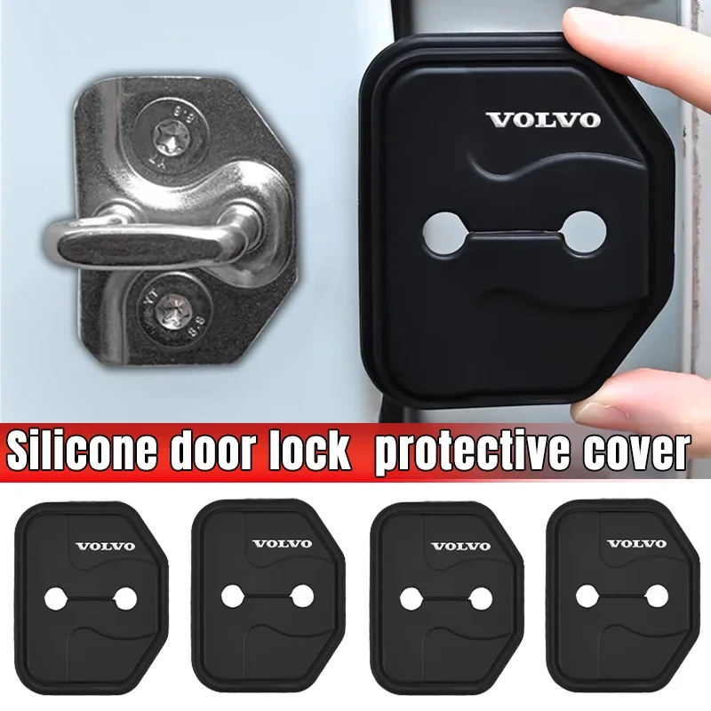 4PCS  Silica gel Car Door Lock Cover Protect Buckle Cover Anti Rust Accessories For Volvo S40 S60 S90 XC60 XC90 V40 V50 V60 V90