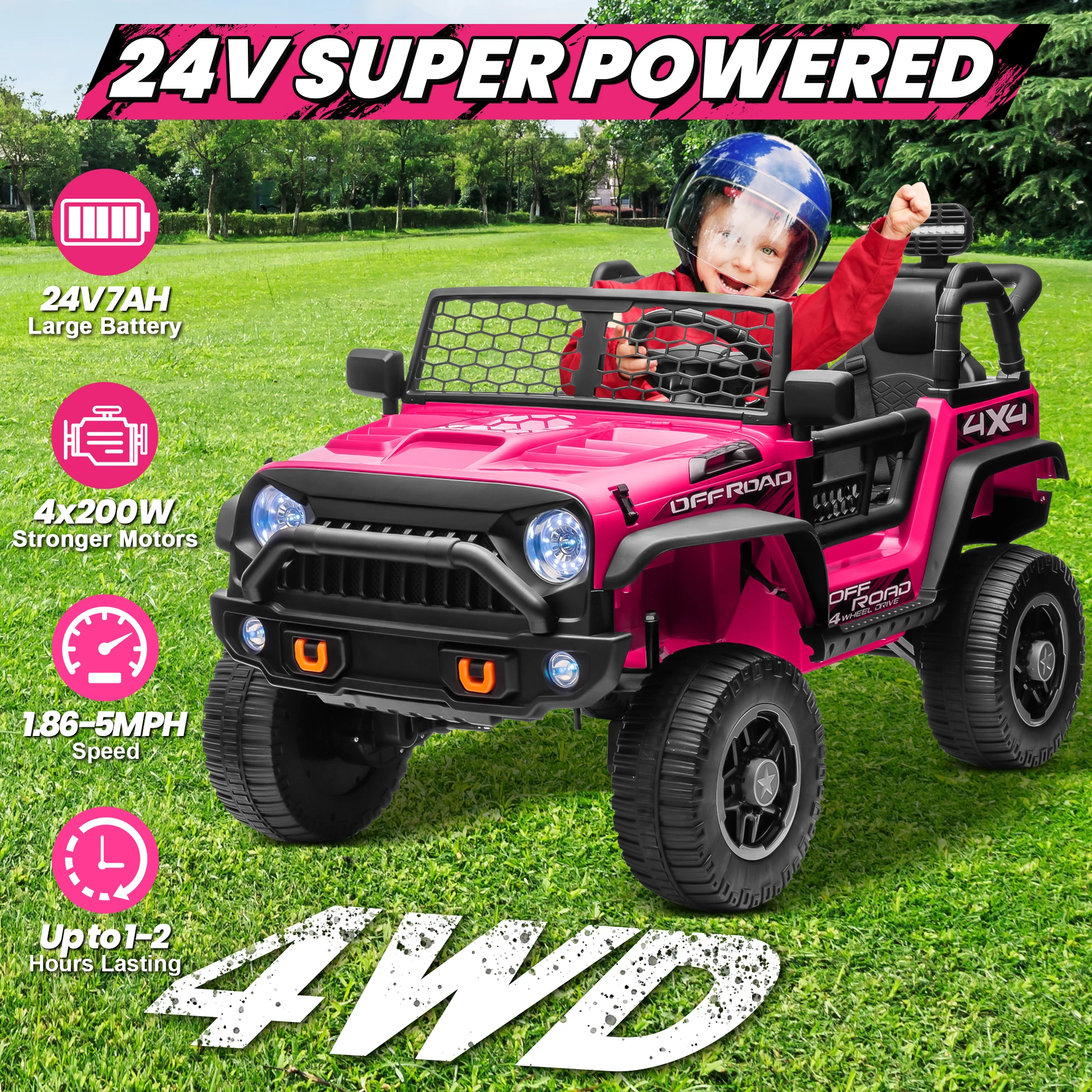 24V Ride on Car Truck with Remote Control & 2 Seater, 4WD/2WD Switchable 400W Powered Ride on Toys with Shovel Spring Suspension