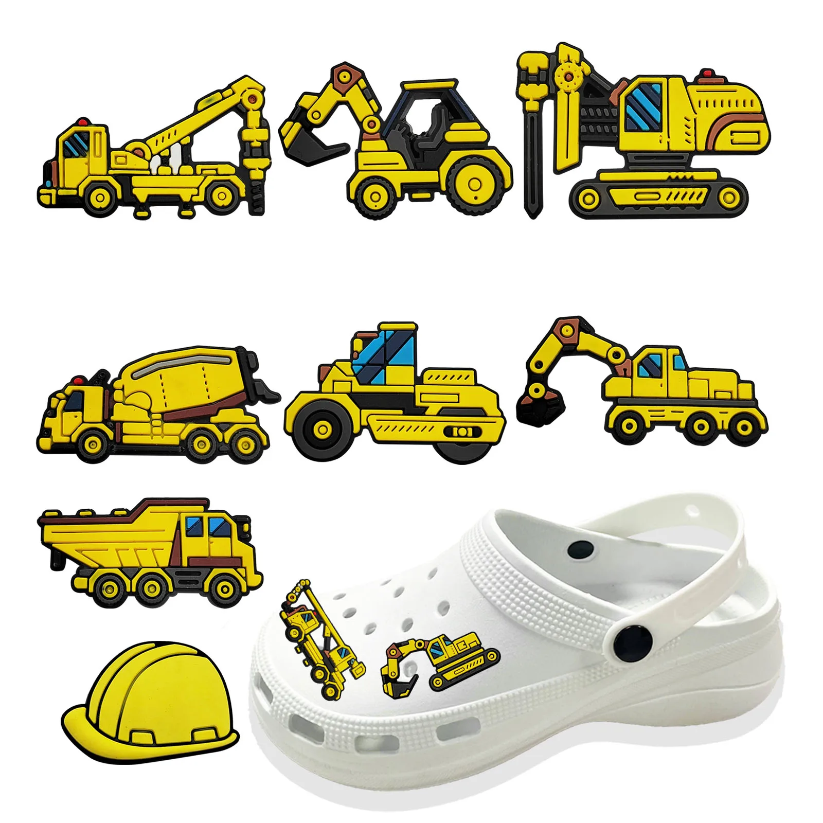 1-12PCS Excavator  Shoe Charms For Boys PVC Wristband Accessories Silicone Buckle Garden Shoe Decor Party favors