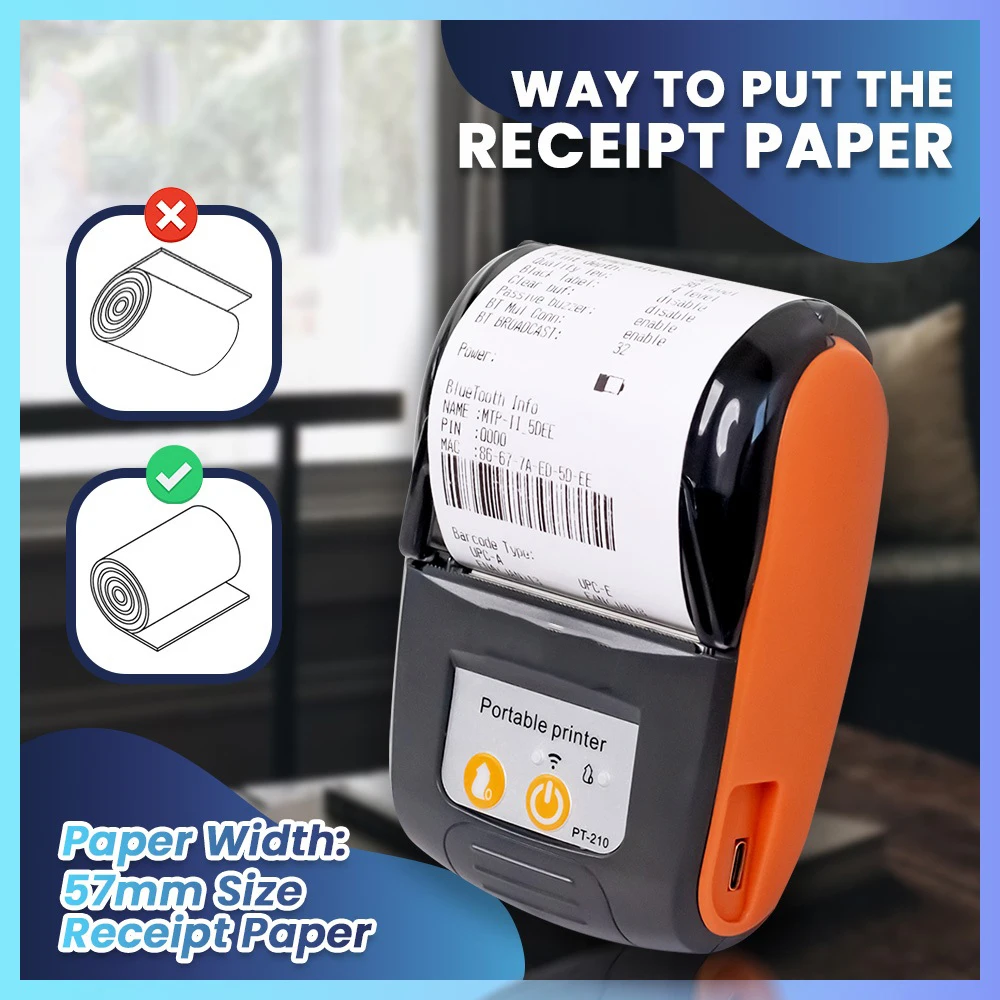 Mini Portable Thermal Printer GOOJPRT PT-210 58mm Handheld Barcode Thermal Printer 203dpi Electronic Labeler pos Android /Ios