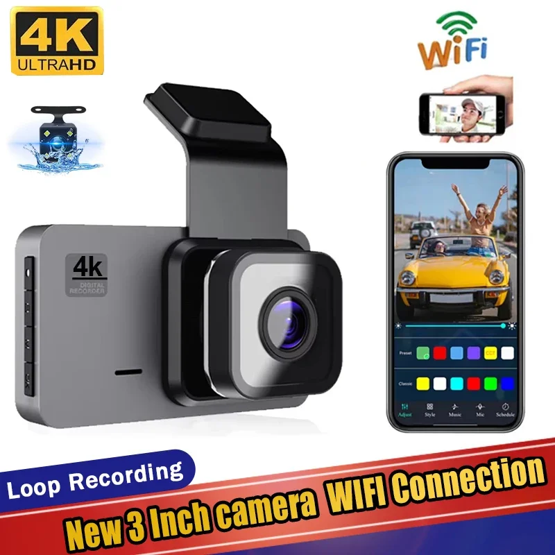

Автомобильный видеорегистратор 4k WIFI GPS видеорегистратор камера с двумя объективами регистратор 3-дюймовый IPS-экран видеокамера 24H монитор парковки G-Sensor