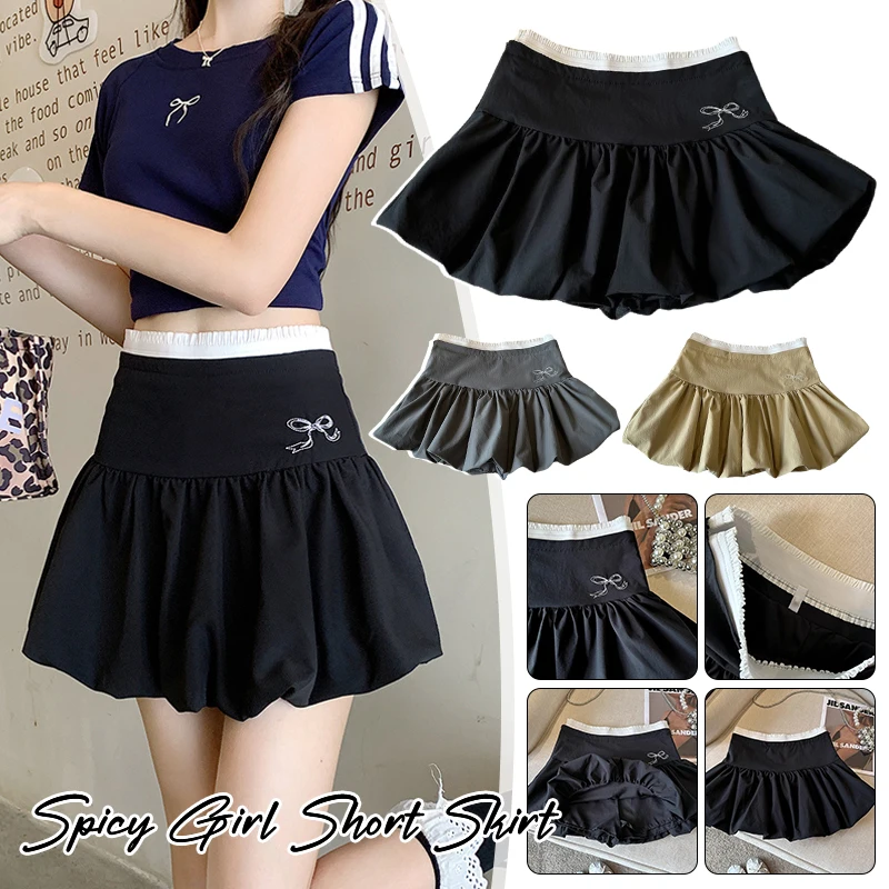 Girl Pleated Skirt Women Summer High Waisted A-Line Short Skirt Women Grunge Aesthetic Flowy Pleated Bowknot Fluffy Skirts
