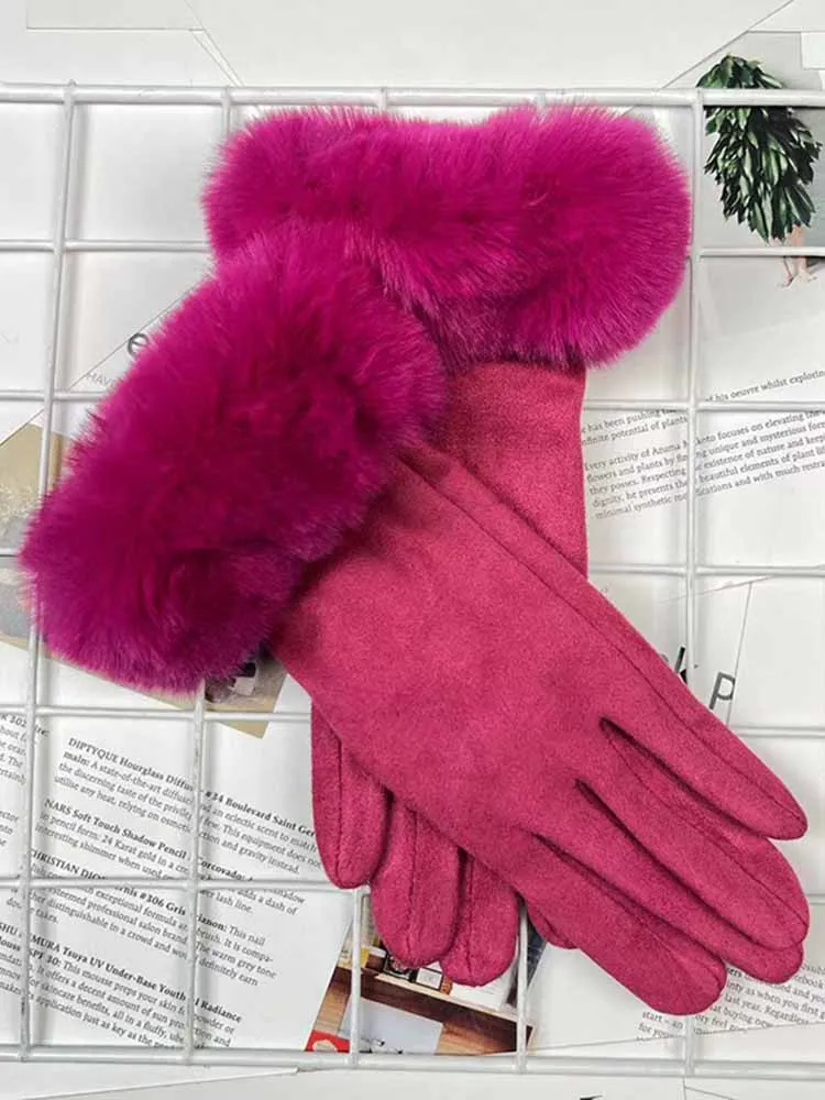 AliExpress LAOVCE Candy Color Plus Velvet Thicken Women Keep Warm Gloves Fashion Elegant Plush Wrist Winter Cycling Drive Touch Screen Gloves