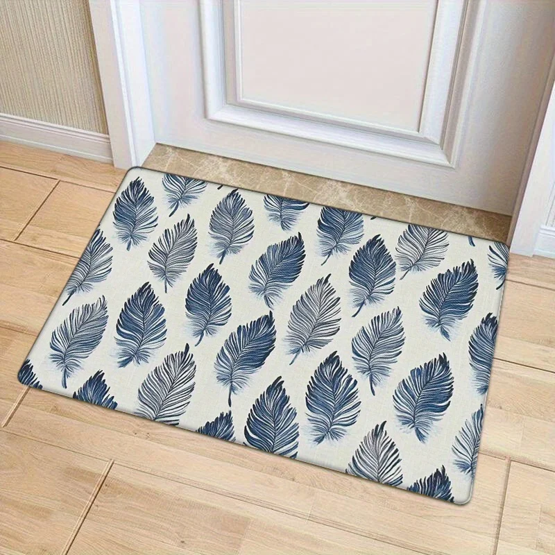1pc Feather-patterned floor mat, made of polyester fabric, machine washable, suitable for bedroom and living room décor.