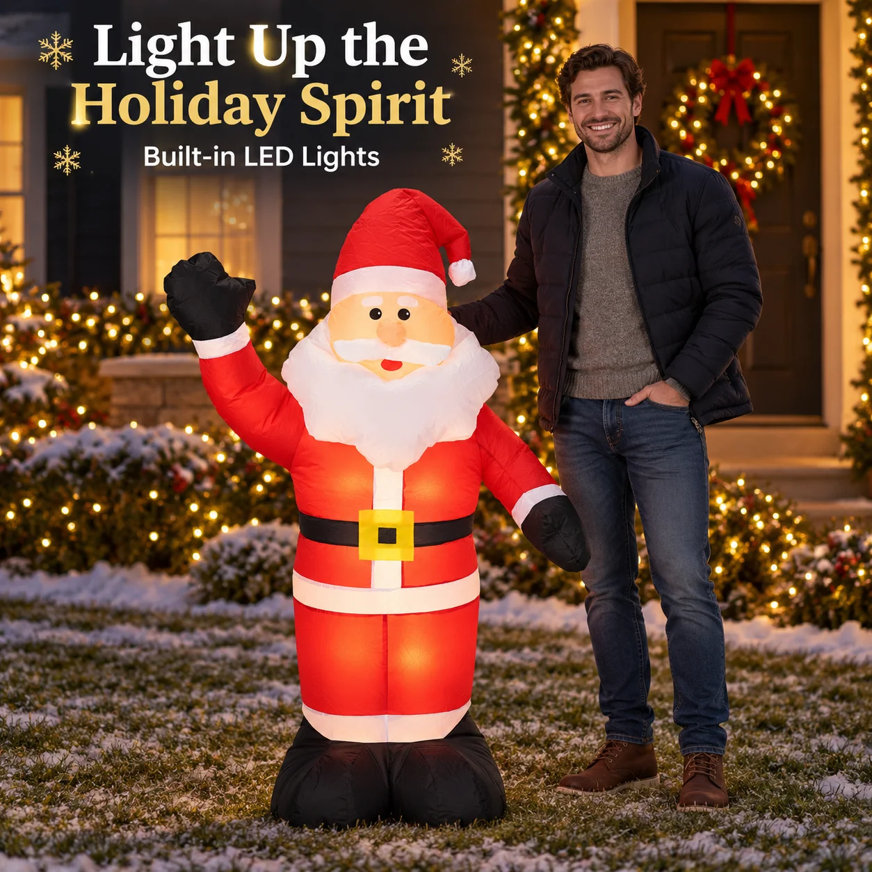 Inflatable Santa Claus Christmas Outdoor Decoration with LED Lights Blow Up Yard Garden Decor Xmas Party Prop 120cm Holiday
