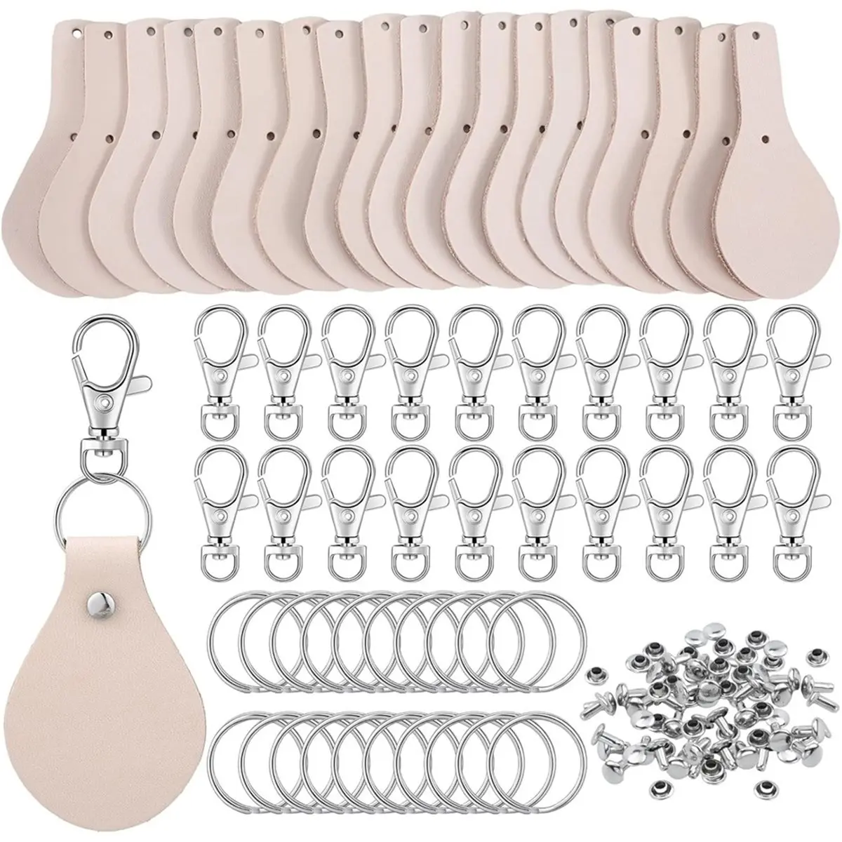 【TODAY-BUY】~@ 20 Pcs Leather Keychain Blank Craft Kit PU Leather Key Swivel Hook Keyring for DIY Stamping Laser Engraving