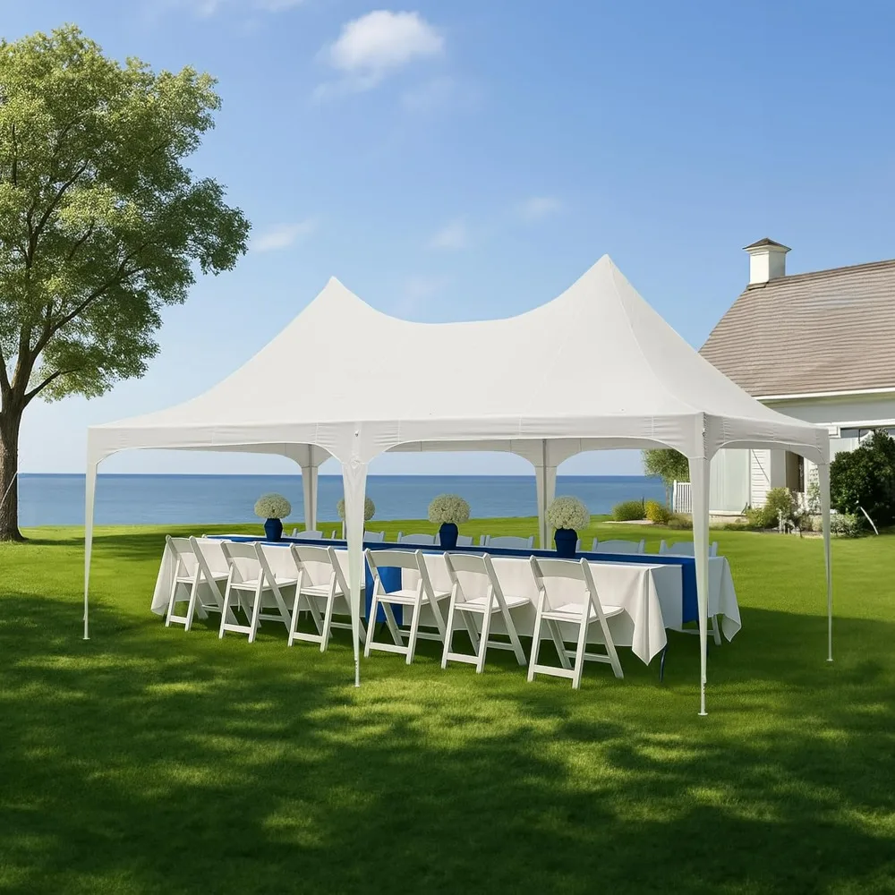 

13x26ft Party Tent, White Wedding Tent, Heavy Duty Double Peaked Canopy Tent with Pole-Less Event Space, 60 Person Capacity Out