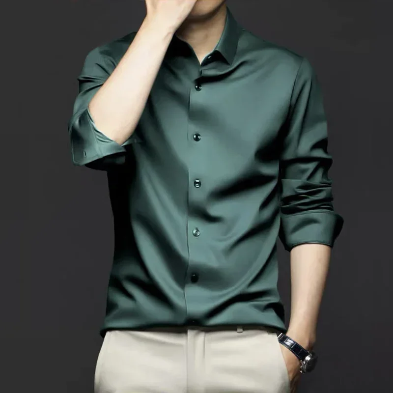 

Long sleeved shirt, men's wrinkle resistant and non ironing professional formal attire, business ice silk green shirt