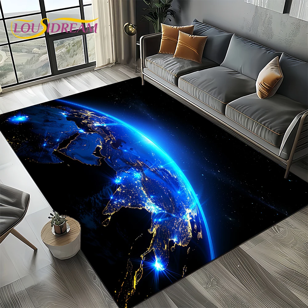 Universe Space Stars Black Hole Galaxy Earth Milky Way Carpet Rug for Living Room Bedroom Sofa Decoration,Non-slip Floor Mat