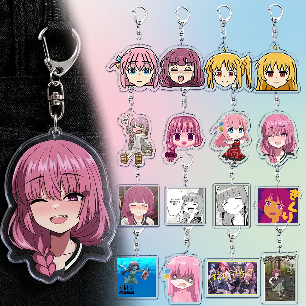 Anime Girl Kikuri Keychain for Accessories Bocchi Meme Cute Cartoon Kawaii Manga Keyrings Key Chains Fans Gifts