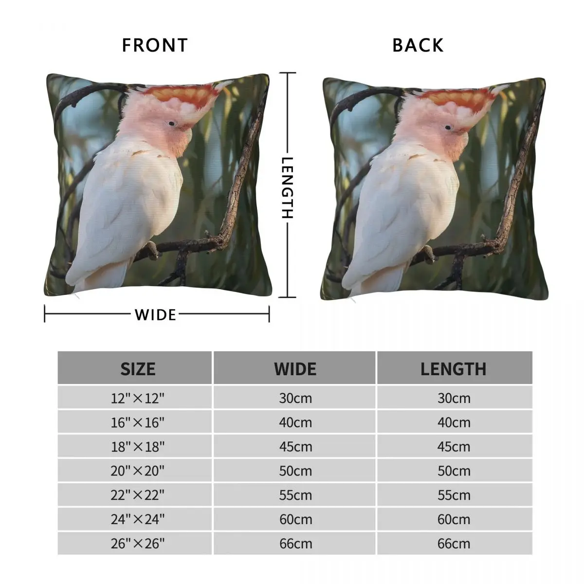Major Mitchell Pink Cockatoo Square Pillowcase Polyester Linen Velvet Creative Zip Decorative Throw Pillow Case Home Cushion 18