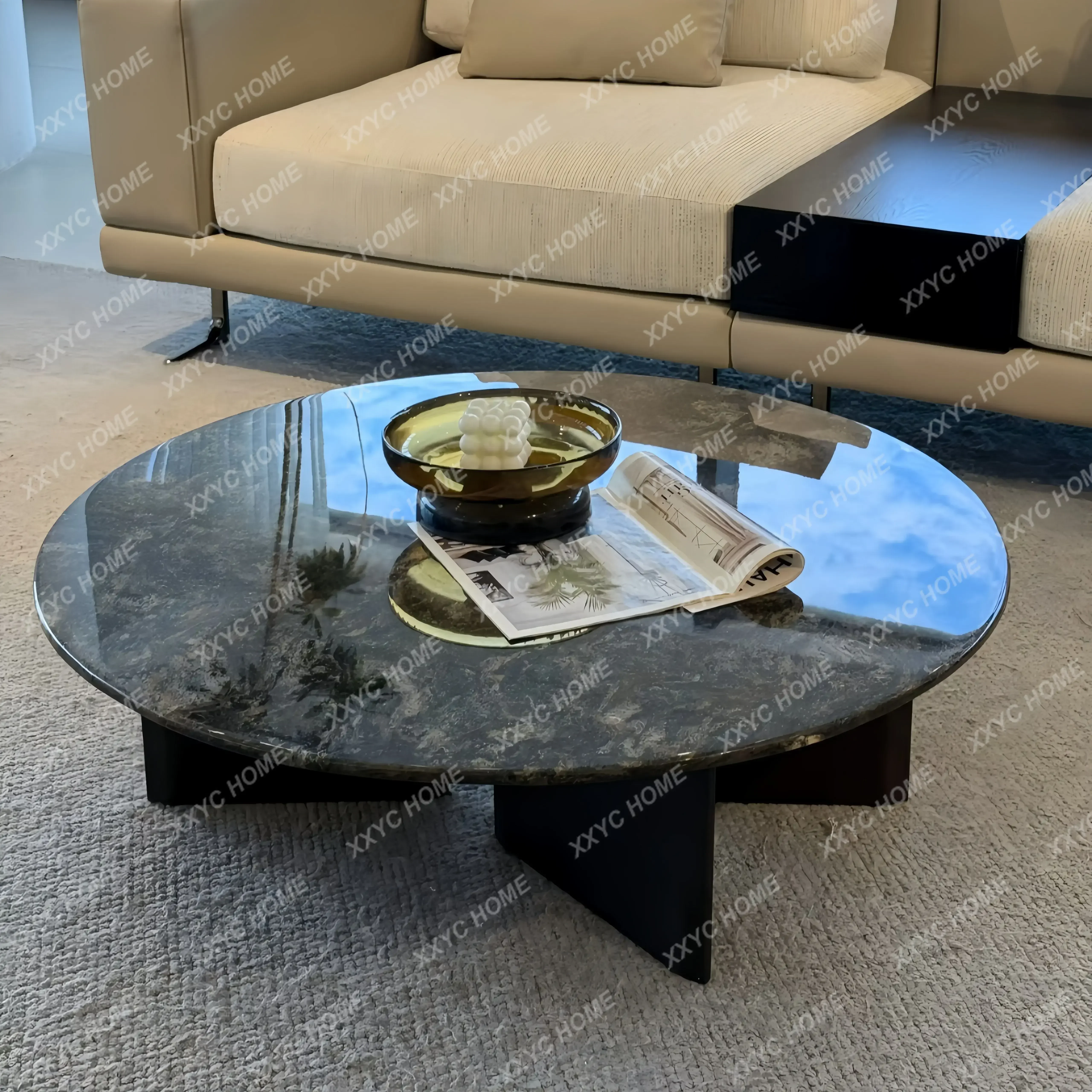 Light Luxury Modern Minimalist Minimalist Home Living Room High-end Platinum Diamond Round Marble Coffee Table