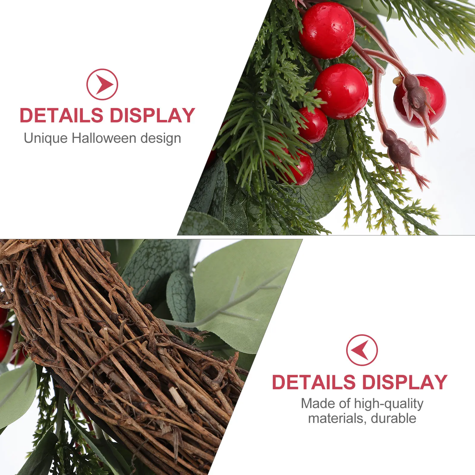 

1Pcs Artificial Red Berry Eucalyptus Christmas Wreath Handmade Xmas Wall Hanging Garland Decorative Festival Ornament